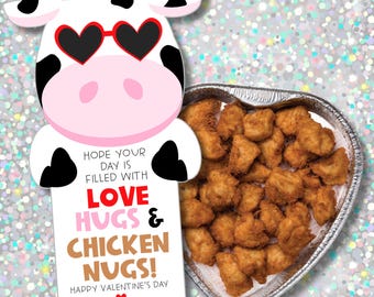 Love Hugs and Chicken Nugs Valentine Gift Card Printable Instant Download