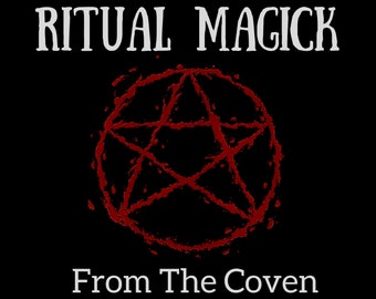 Może przedstawiać: Czarno-biała okładka książki z tytułem "Ritual Magick" w białym kolorze. Okładka zawiera również czerwony pentagram z białym obramowaniem.