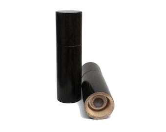 Artisanal pepper mill for  salt and pepper made from black teinted Ash tree 8 inch tall