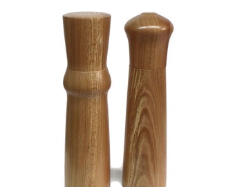 Set of Artisanal pepper mill, salt and spicies 9 inches made from Pear wood