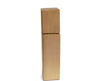 Unique Artisanal pepper mill 9 5/8 inc. square design for salt and pepper mill