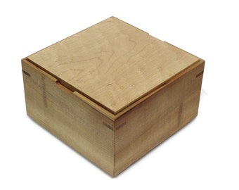 Wooden storage box, empty pocket, wooden box, handcrafted, cover in birds eyes maple and the  sides natural maple