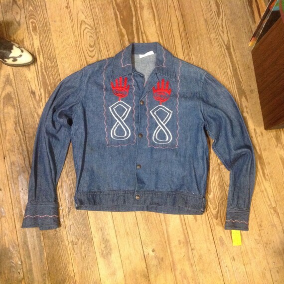 Tribal 70s Mod Embroidered Denim Jacket sz. 40