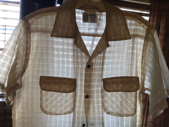 50s Towncraft Nylon Sheer Sport Shirt sz M