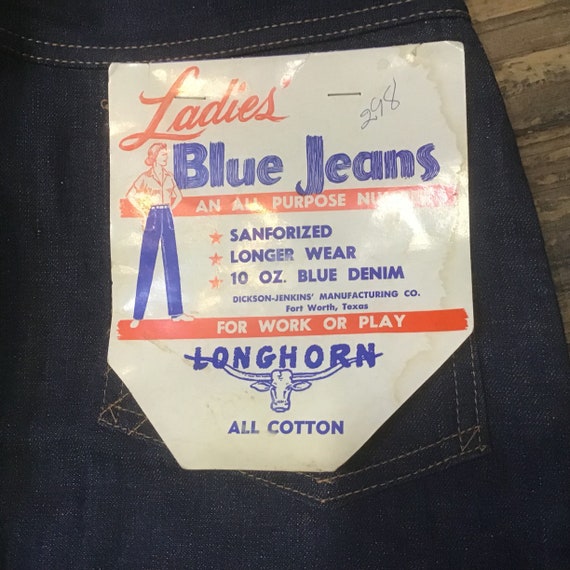 Unused 50s Longhorn Ladies Side Zip Blue Jeans 28"