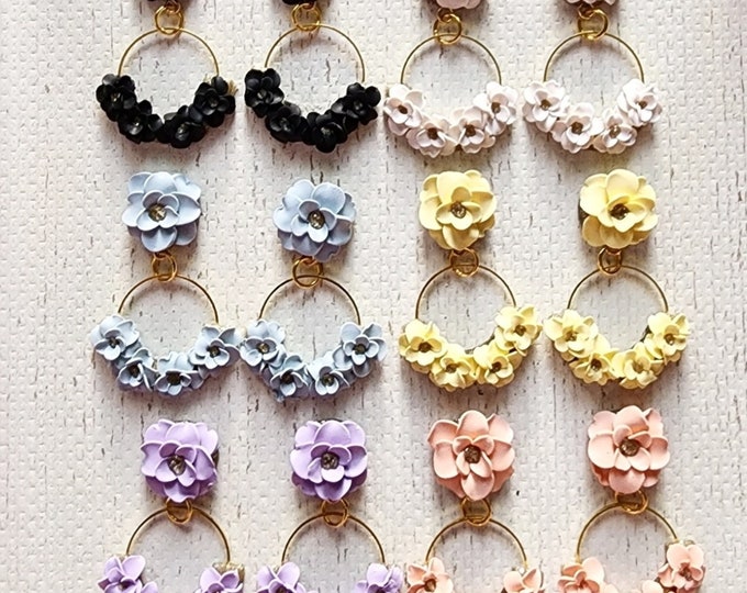Floral Earrings / Minimalist Earrings / Polymer Clay Earrings / Handmade Earrings / Hoop Earrings / Floral / Boho / Petals / Flowers