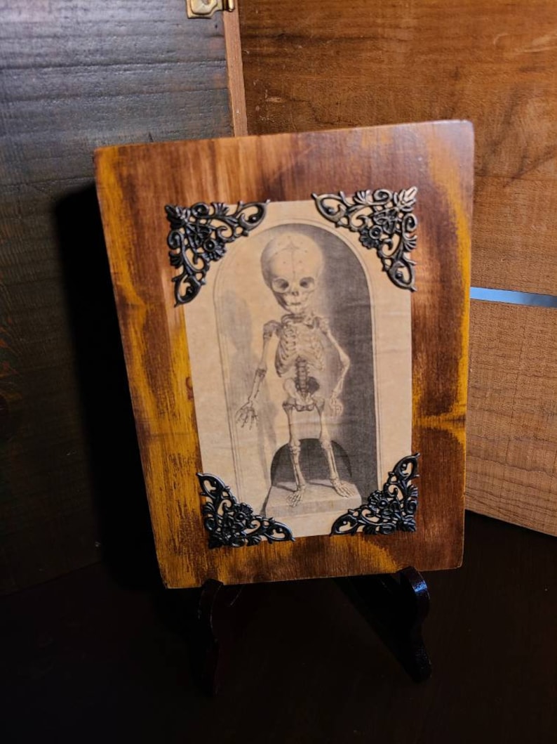 As is-Antique style skeleton Cigar jewelry box vintage wood restored