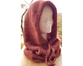 Cowl with hood and drawstring - KNITTING PATTERN ONLY - no finished product - adult size - fits teenagers - skill level: intermediate