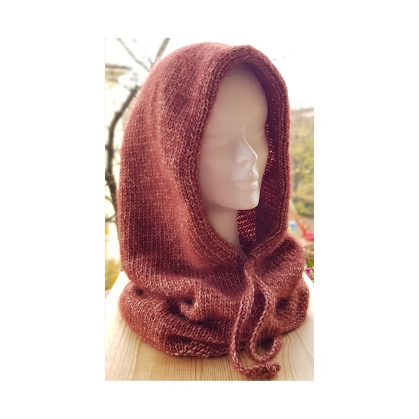 Cowl with hood and drawstring - KNITTING PATTERN ONLY - no finished product - adult size - fits teenagers - skill level: intermediate