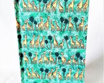 GIRAFFE LOVERS'  journal: pastel colored pages inside, giraffes on outside of this handbound book.