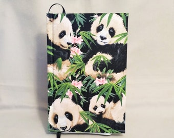 BEARS - Pandas, that is, cover this handmade journal with lined green pages