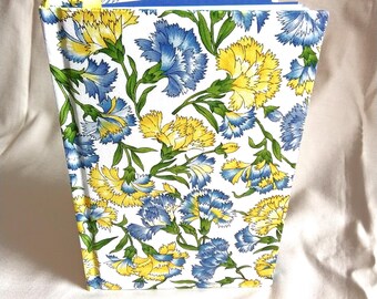 CARNATIONS on hard cover handmade journal with blue lined pages