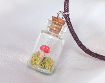 Mushroom Terrarium Necklace - Handmade Fly Agaric Amanita Muscaria in a bottle