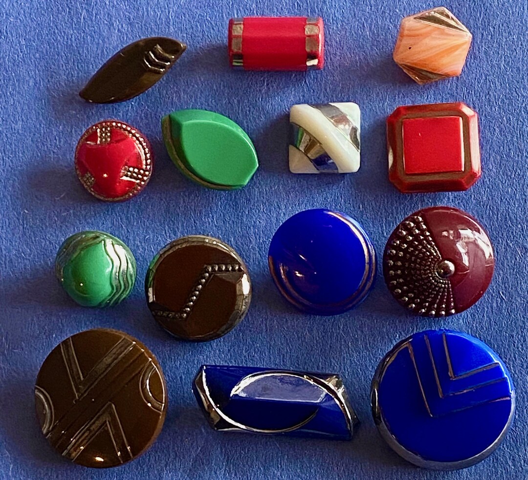 Deco Button 14 VINTAGE ART DECO Glass Buttons - Etsy