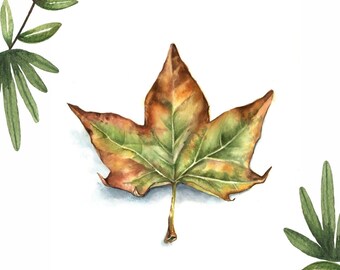 Watercolor fall leaves DIGITAL DOWNLOAD Original Art Print