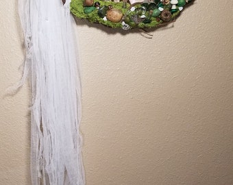 Magical mushrooms with Selenite wand wreath