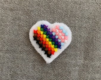 Inclusive Rainbow Pride Heart Iron-on Patch Cross Stitch Embroidery LGBTQ Queer Gay Gift Decal