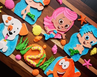 Edible Large Bubble Guppies , Sea life set , age Fondant / Gumpaste Cake topper ( please read the options in item description for details )