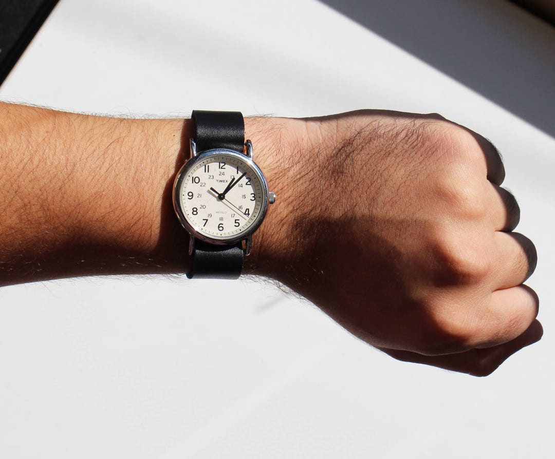 Black Leather Timex Weekender Watch Strap - Etsy