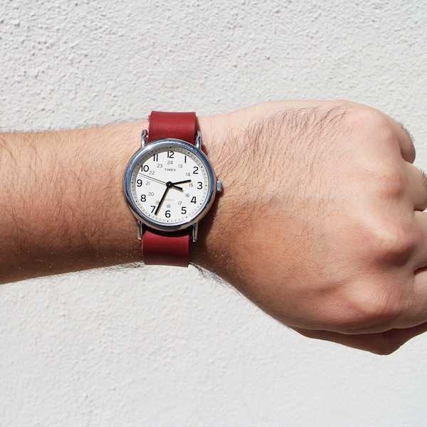 Red Leather Timex Weekender Watch Strap