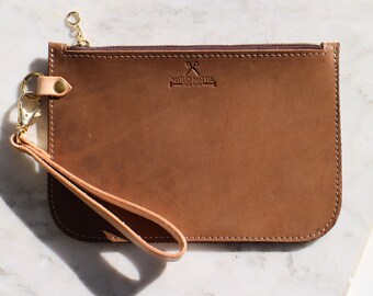 Brown Zippered Wallet with Wristlet