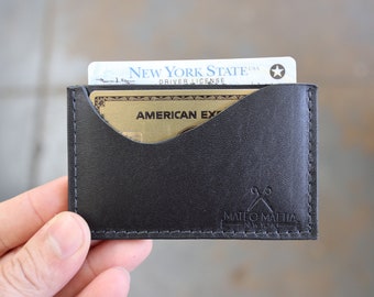 Mini Leather Card Wallet - Black