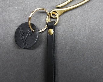 Japanese style fish hook keychain - Black leather