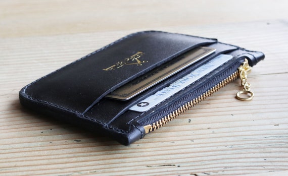 Black Leather Zip Wallet - Etsy