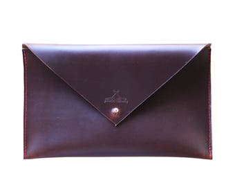 Brown Leather Envelope Clutch Bag