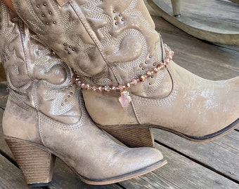 Rose Quartz Cowgirl Boot Bracelet - Arrowhead Boot Bling Jewelry Chain for Cowboy Boots - Perfect Accessory Gift for Country Girls!