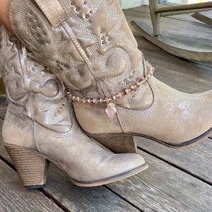 Rose Quartz Cowgirl Boot Bracelet - Arrowhead Boot Bling Jewelry Chain for Cowboy Boots - Perfect Accessory Gift for Country Girls!