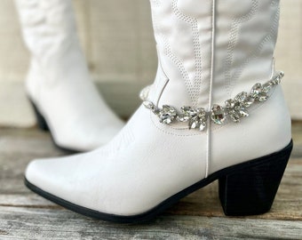 Western Wedding Boot Bracelet for Bride - Perfect Rhinestone and Pearl Cowboy Boots Bling Accessory for Country Rustic Barn Parties