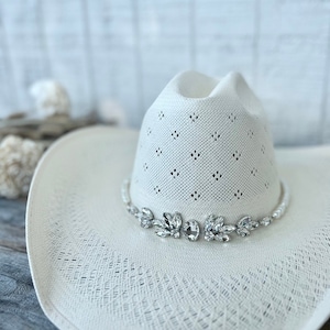 Western Wedding Bride Hat Band with Rhinestones and Creamy White Pearls - Perfect Bridal Accessory for Country Rustic and Barn Weddings!