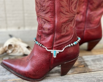 Western Jewelry for Cowboy Boots | Turquoise Longhorn Boot Chain | Navajo Pearls Cowgirl Boot Bling