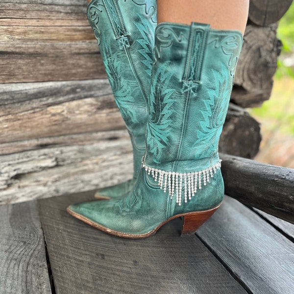 Disco Cowgirl Boot Jewelry | Rhinestone Fringe Cowgirl Boot Bracelet | Perfect Cowgirl Bachelorette Boot Chains for Cowboy Boots!