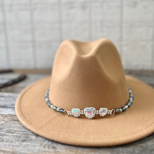 Rhinestone Crystal Heart Western Hat Band | Handmade Adjustable Beaded Hatband - Perfect for a Cowgirl Bachelorette or Country Concert