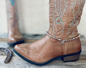 Rose Gold Boot Bracelet for Cowboy Boots - Western Cowgirl Bling Jewelry Chain with Silver Heart Charm - Unique Gift for Country Girls