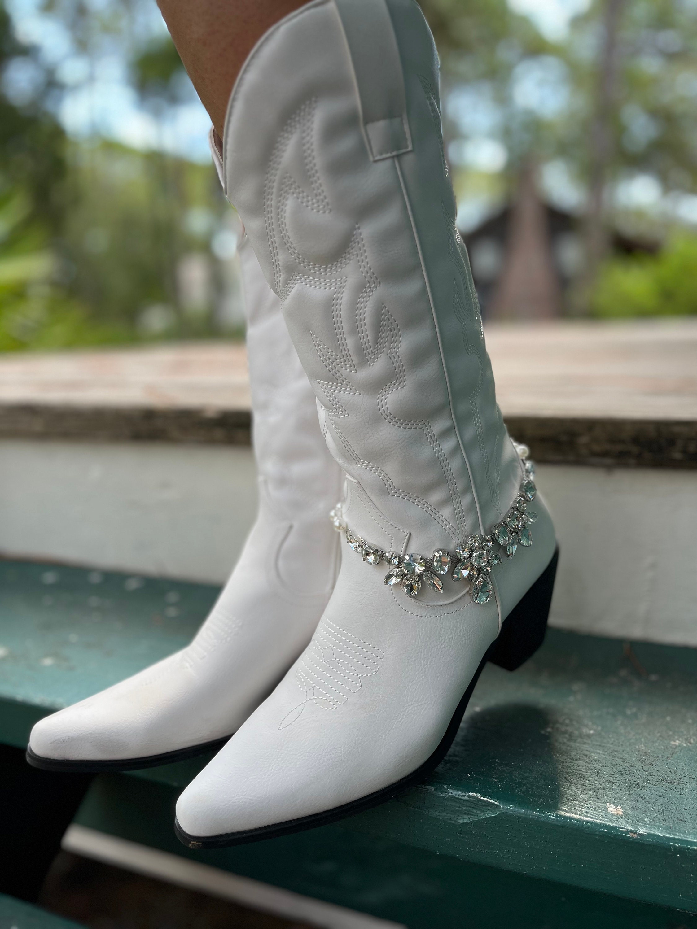 Western Wedding Cowgirl Boot Bracelet for Bride - Rhinestone White Western Wedding Cowgirl Boot Bracelet for Bride - Rhinestone White