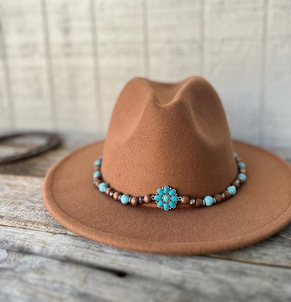 Turquoise Beads Men & Women's Cowboy Cowgirl Hat - Western Hats for Women,  Adjustable Cowboy Hat Men with Wide Brim