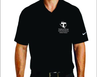 TSU2022044 Polo pour homme noir ou violet, logo LChest Tarleton State University Animal Science