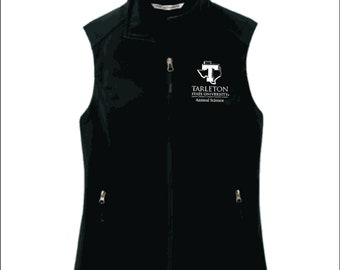 TSU2022048 Veste Soft Shell pour femme, Tarleton State University Animal Science, noir ou gris, logo LChest blanc