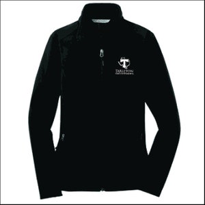May include: Black zip-up jacket with the Tarleton State University logo in white on the chest. The jacket has a high collar, a front zipper, and two side pockets. The jacket is made of a soft, water-resistant material.
