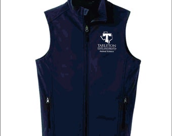 TSU2022047 Veste softshell pour homme, Tarleton State University Animal Science, noir ou gris, logo LChest blanc