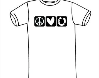 EQ001 Peace Love Horses T-shirt, chemise à manches courtes ou à manches longues