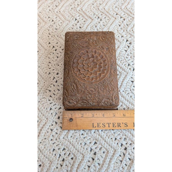 Vintage Hand Carved Wooden Trinket Box Floral Decorative Jewelry Keepsake Chest View 5
