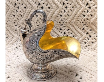 Leonard Silverplate Sugar Scuttle Floral Repousse Gold Wash Interior with Scoop