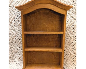 Vintage Wood Wall Curio Cabinet Arched Top 3 Tier Display Shelf Brown 13.5in
