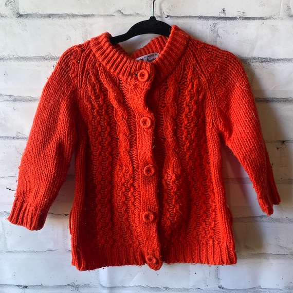 1960s Newport Orange Cable Knit Cardigan Sweater,… - image 1