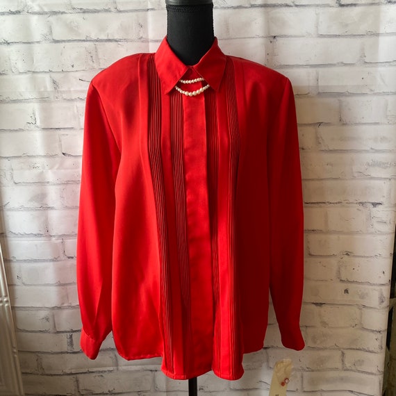 1980s 1990s Christie and Jill Red Button Up Blous… - image 1