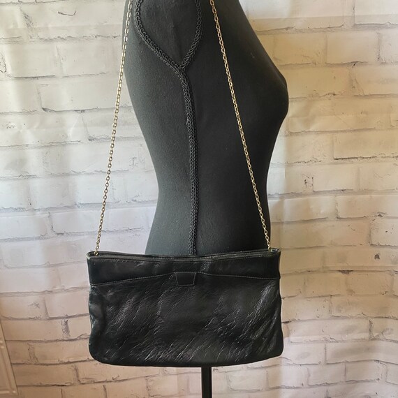 1960s Mardane Black Leather Chain Evening Purse Handb… Gem